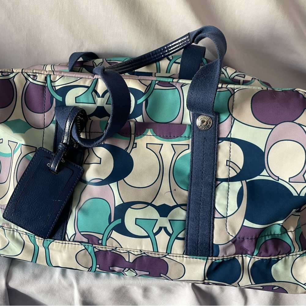 Coach Blue and Purple Patterned Travel Bag
